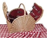 DART DE LUXE 4 Person Willow Picnic Hamper with cutlery, ceramic plates, glass champagne flutes, bottle opener, gingham tablecloth and napkins