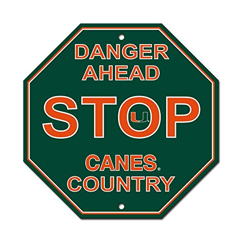University of Miami Hurricanes College NCAA Collegiate Sports Team Logo Home Office Garage Wall Stop Sign - DANGER AHEAD CANES COUNTRY
