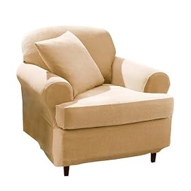 Stretch Pique T-Cushion 2-pc Chair Slipcover - Antique Gold
