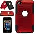 Protective Dual Hard Case and Soft Silicone Skin for Apple iPod Touch 4th and 5th Latest Generation (Metallic Red)