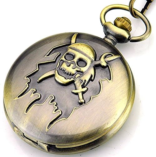 WOGKOK Men Pocket Watch Easter Skull Cowboy Chain with Gift Box