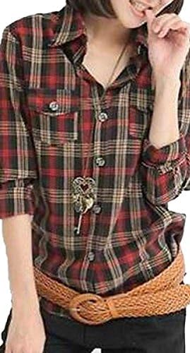 HKJIEVSHOP Ladies Checkered Check Plaid Top Shirt Women's Button