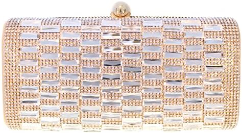 Glitz Crystal Pave Hard Case Evening Clutch Handbag with Detachable Chain, Gold