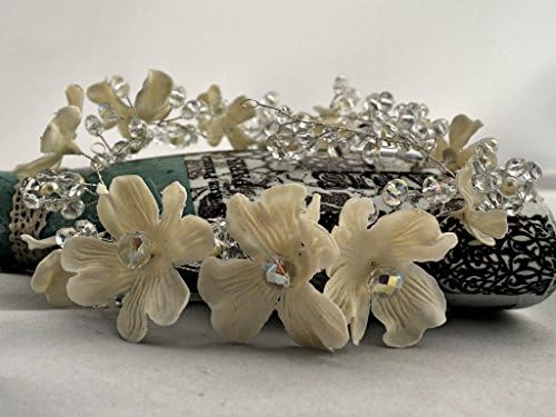 Bridal wreath, ivory wedding headpiece ~ Delicate floral hair vine ~ Flowers and crystals headband ~ Bridal tiara