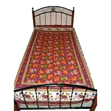 Cotton Bedspreads Bright Red Elephant Print Twin Sized Bed Cover Throw