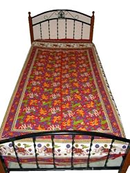 Cotton Bedspreads Bright Red Elephant Print Twin Sized Bed Cover Throw