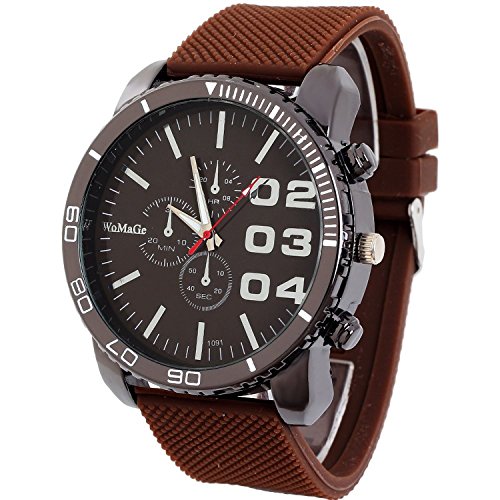 Outop 1pcs Brown Casual Mens Womens 3 Eyes Big Dial Quartz Wrist Watches