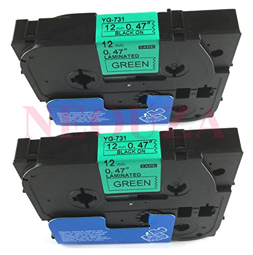 2PK Black on Green Label Tape Compatible for Brother TZ TZe 731  TZ-731 TZe-731 12mm P-Touch 8m 0.47