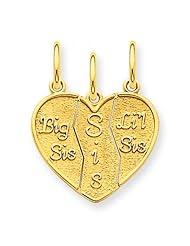 14k Yellow Gold 3 Piece Break Apart Lil Sis, Big Sis, Sis Sister Charm