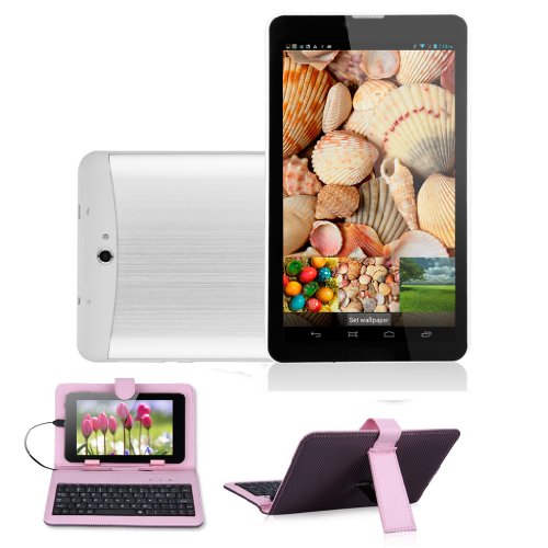 Excelvan 7 inch Phablet unlocked 3G/2G Smart Phone + Android 4.2 Tablet PC with MTK8312 Dual Core CPU Dual Camera Support Bluetooth4.0 GPS, come with Red PU Leather folding Leather Case with Keyboard