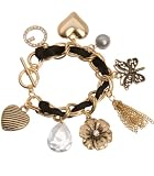 G by GUESS Ribbon Weave Heart Charm Bracelet, GOLD