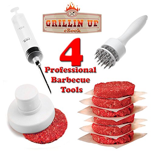 Gifts for Men ★ Flavor Injector Syringe ★ Hamburger Press ★ Meat Tenderizer ★ 26 Page Grillin'Up Recipe eBook ★ GIFT PACK ★ 4 Professional BBQ Tools at ONE LOW PRICE ★ Master the Grill. MAKE BACKYARD GRILLING SIMPLE, EASY, and TASTY. Better than 100% MONEY BACK GUARANTEE.
