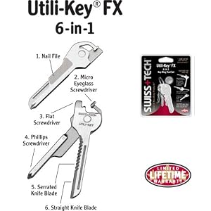 Click here to buy Swiss Tech UKCSS-FX Utili-Key FX 6-in-1 Polished Stainless Steel Key Ring Companion Multi-Tool by Swiss Tech.