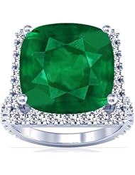 18K White Gold Cushion Cut Emerald Ring With Sidestones