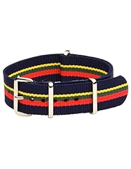 20mm Classic SS Nylon Striped Navy Blue / Red / Green / Yellow - Easily Interchangeable Replacement Military Watch Band / Strap - Fits All Watches!!!