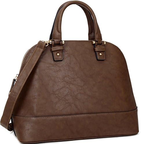 Dasein Zip Around Structured Domed Satchel Handbag Purse, Tablet, iPad Bag (Classic Style, Coffee - 8813N)