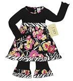 JoJo Designs 2 Piece Black and Pink Floral Girl Outfit, 3 to 6 Months