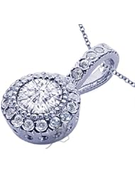 0.70 Ct Round Cut Diamond Halo Pendant 14K White Gold CUT:VERY GOOD SI With Chain