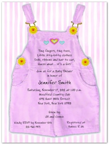 Pink Overalls Baby Shower Invitations - Set of 20