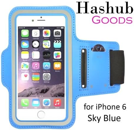 Hashub Sports Running Armband for Apple iPhone 6 or 6 Plus and others - Great for working out, walking jogging running lifting biking hiking skateboarding dancing yoga pilates and more (iPhone 6 Sky Blue)