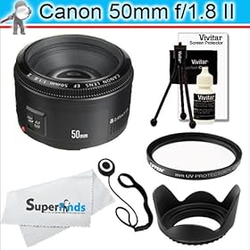 Deluxe Accessory Bundle for Canon EOS Rebel Digital SLR Cameras + Canon EF 50mm f/1.8 II Camera Lens + Tiffen UV Protector Filter