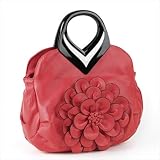 Red Faux Leather Layered Flower Handheld Bag AJ24830