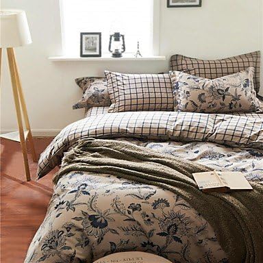 guoxian Cotton 100% Duvet Cover Set 4 -Pieces Floral Pattern Ikea Style Modern Simple Style with Fitted Sheet