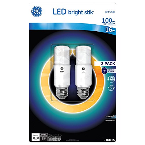 GE LED Bright Stik Soft White 16 watt 100 watt replacement 2pk