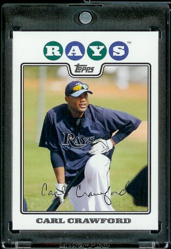2008 Topps # 345 Carl Crawford - Tampa Bay Rays - MLB Baseball Trading Card in a Protective Screw Down Display Case