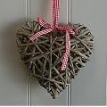 Rustic Willow Entwined Heart with Red Check Gingham Ribbon