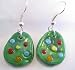 Fused Glass Green Easter Egg Dangle Earrings