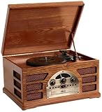 from Zyon Zyon Wooden Retro Turntable 3 Speed Record Player AM/FM Radio CD and Cassette Player - (Mahogany) Model Z660