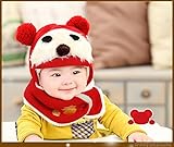 Ohpa子供用ニット帽＋マフラー ニットキャップ キッズ・ベビー・子ども・男の子・女の子・男女兼用 秋冬 防寒 防風 かわいいマフラー セット耳まで 頭＆首まであたたか (レッド)