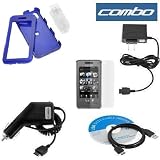 Durable Rubberized Hard Snap on Blue Case + Rapid Car Charger + Home Travel Charger + USB Data Cable + Lcd Screen Protector for Samsung SPH M800 Sprint Instinct PDA Cell Phone