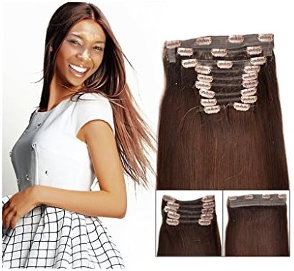 14inch Top Quality 10pcs 100g Clip in Remy Human Hair Extensions Straight 4# for Women's Beauty Hairsalon in Fashion