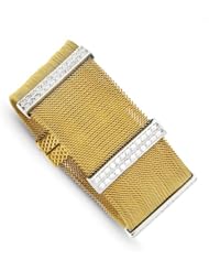 Stainless Steel & Sterling Silver CZ Gold-Plated Mesh Bangle. Metal Wt- 32.24g