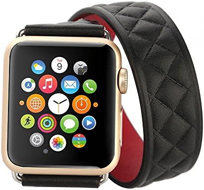 Apple Watch Band,Style Box®Top-grain Leather Band Strap with Stainless Metal Clasp for Apple Watch All Models 42mm (Black)