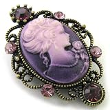 Lady Oval Amethyst Lavender Cameo Pin Brooch Purple Stone Rhinestones Vintage Antique Victorian Style Pendant for Necklace Fashion Jewelry