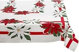 Vera Vintage Poinsettia 60 by 102-Inch Oblong / Rectangle Tablecloth, Red