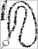 Beaded Lanyard Elegant Black Swarovski with Silver and Frosted Beads 117
