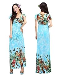 Short Flared-Skirt Floral Print Tropical Print Silk Puff Sleeves Party Dress/Maxi Dress 