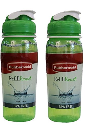 Rubbermaid Refill, Reuse 20-Ounce Chug Bottle, 1 Pack of 2 Green Bottles