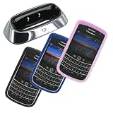 Combo of Blackberry OEM Black, Dark Blue and Pink Silicone Skin Cover Case with Charging Pod for Blackberry Tour 9630