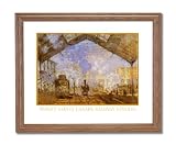 Claude Monet Old Train Station French Landscape Wall Picture Oak Framed Art Print