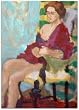 Female Figure in Red, Original 1953 Figurative Oil Painting on Paper By Carmel Artist Victor Di Gesu (1914-1988) - Framed Artwork