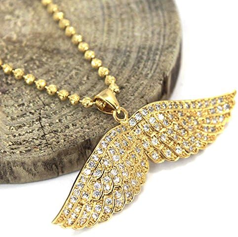 CSG 2PC Angel Wing Golden Plated Silver Moon Cut Ball 3mm Necklace