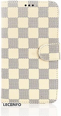 Note 4 Case, LECIINFO Galaxy Note 4 Wallet Case, Luxury PU Leather Case Flip Cover with Card Slots &amp; Stand For Samsung Galaxy Note 4- (White grid pattern)