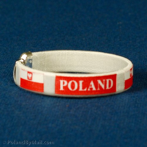 Cuff Bangle Bracelet - POLAND and Flag, White