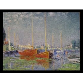 Claude Monet (Red Boats at Argenteuil) White Wood-Mounted Art Poster Print – 11″ X 17″