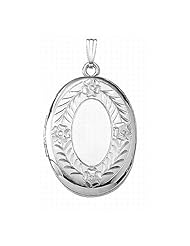 14k White Gold Engraved Oval Locket 3/4 inch x 1 inch White Gold